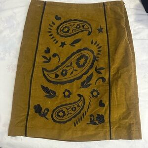 Boden Cotton Pencil Skirt in Mustard and Black Paisley Size 8L EUC